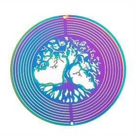 1pc Colorful Tree Of Life Wind Chime Spinner Laser Cut 3D Stainless Steel Sequins Garden Reflective Pendant Bird Scare Repeller, 3.94inch - Round - 10