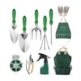 Outdoor Gardening Work Set 11pcs Garden Planting Tools Set - Green & Silver - Garden Tools