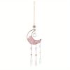 1pc Rainbow Maker Sun Catcher - Indoor/Outdoor Window Prism Moon Mini Dream Catcher with Crystals and Healing Stones - Garden Tree Decorations - Pink