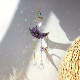 1pc Rainbow Maker Sun Catcher - Indoor/Outdoor Window Prism Moon Mini Dream Catcher with Crystals and Healing Stones - Garden Tree Decorations - Purpl