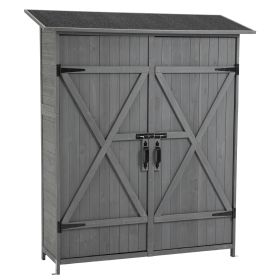 Outdoor Storage Shed with Lockable Door, Wooden Tool Storage Shed with Detachable Shelves and Pitch Roof, Natural/Gray - Gray