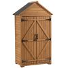 39.56"L x 22.04"W x 68.89"H Outdoor Storage Cabinet Garden Wood Tool Shed Outside Wooden Closet with Shelves and Latch, Gray/Brown - Brown