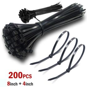 Household and Commercial Multi Usage Nylon Cable Wire Zip Ties - Black - 4 & 8 Inch