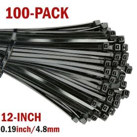 Household and Commercial Multi Usage Nylon Cable Wire Zip Ties - Black - 12 Inch