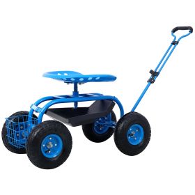 Rolling Garden Scooter Garden Cart Seat with Wheels and Tool Tray, 360 Swivel Seat,Blue - as Pic