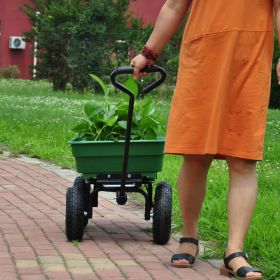 Folding car Poly Garden dump truck with steel frame, 10 inches. Pneumatic tire, 300 lb capacity body 55L Green - as Pic