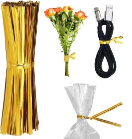 1000 Pack of Glossy Gold Twist Ties 4" Bag Ties Foil Twist Ties for Cellophane Bags and Party Bags; Foil Coated Ties; Bendable Multi-Function Strong W