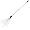 63in Adjustable Garden Leaf Rake 15 Teeth Expanding Stainless Steel Rake For Quick Clean Lawn Yard Garden - Black+ Silver