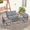 4-Piece Outdoor Patio Furniture Sets, Patio Conversation Set with Removable Seating Cushion, Courtyard Patio Set for Home, Yard, Poolside (Grey)  - Li