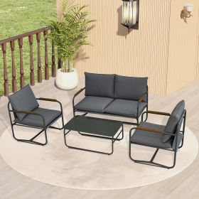 4-Piece Outdoor Patio Furniture Sets, Patio Conversation Set with Removable Seating Cushion, Courtyard Patio Set for Home, Yard, Poolside (Grey)  - Da