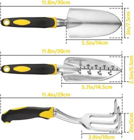 Gardening Hand Tools 3 Piece Set - Heavy Duty Garden Trowel, Transplanter, Hand Rake - Ergo Grip Handle - Bend-Proof & Rust-Proof Design - A