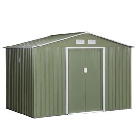 9' x 6' Outdoor Storage Shed, Garden Tool House with Foundation, 4 Vents, and 2 Easy Sliding Doors for Backyard, Patio, Garage, Lawn, Green - as Pic