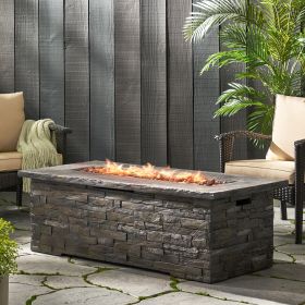 Outdoor Patio Concrete Fire table, Rectangle Gas Burning 56-Inch Fire Pit - 50, 000 BTU, Stone Pattern Fire Table, Grey - as Pic