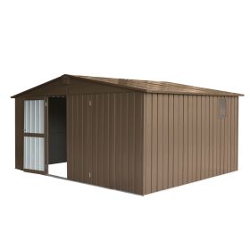 Backyard Storage Shed 11' x 12.5' with Galvanized Steel Frame & Windows, Outdoor Garden Shed Metal Utility Tool Storage Room with Lockable Door for Pa