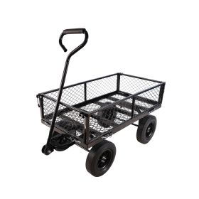 (Black solid wheels wagon cart) Solid wheels Tools cart Wagon Cart Garden cart trucks make it easier to transport firewood - as Pic