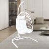 Hanging Egg Chair with Stand Indoor/Outdoor, Swinging Hammock Chair for Bedroom, Outside, Patio and Porch - White