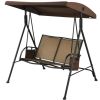 2-Person Patio Swing with Adjustable Canopy and 2 Storage Pocket - Brown