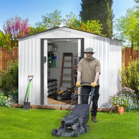 8' x 8' Outdoor Storage Shed, Metal Garden Shed with Double Sliding Doors, 4 Air Vents, Tool Storage House Shed for Yard, Patio, Lawn, White+Gray - As