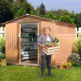 8' x 8' Outdoor Storage Shed, Metal Garden Shed with Double Sliding Doors, 4 Air Vents, Tool Storage House Shed for Yard, Patio, Lawn, Coffee - As Pic