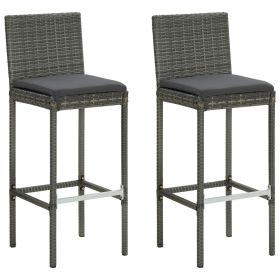 Garden Bar Stools with Cushions 2 pcs Gray Poly Rattan - Grey