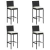 Garden Bar Stools with Cushions 4 pcs Black Poly Rattan - Black