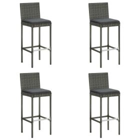 Garden Bar Stools with Cushions 4 pcs Gray Poly Rattan - Grey