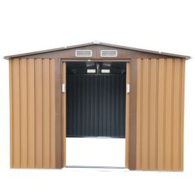 8' x 8'ft Outdoor Storage Shed Kit-Perfect to Store Patio Furniture, Garden Tools Bike Accessories, Beach Chairs and Lawn Mower XH - Brown