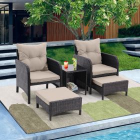 5 Piece Outdoor Patio Furniture Set,All Weather PE Rattan Conversation Chairs with Armrest and Removable Cushions,Ottomans and Storage Coffee Table fo