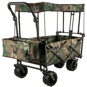 VEVOR Collapsible Folding Wagon with Removable Canopy, Heavy Duty Foldable Wagon Utility Cart for Garden, Camping, Grocery Cart, Beach Wagon Cart with