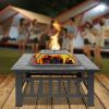 Portable Courtyard Metal Fire Pit with Accessories Black - black - square-shaped