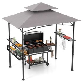 8 x 5 FT Outdoor Grill Gazebo with 2 Side Shelves and 20 Hooks - as show