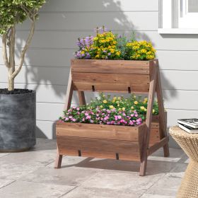 Vertical Raised Garden bed with 3 Wooden Planter Boxes - Brown