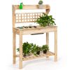 Garden Potting Bench Workstation Table with Sliding Tabletop Sink Shelves - Natural