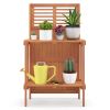 Folding Garden Potting Bench with 2-tier Storage Shelves and Teak Oil Finish for Garden Yard Balcony - Natural