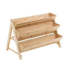 3 Tier Wooden Vertical Raised Garden Bed with Storage Shelf - Natural