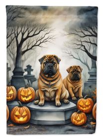 Shar Pei Spooky Halloween Garden Flag Mailbox Flag Decorative Yard Flag Banner Outside Patio Artwork Yard Flower Beds, Garden Size, Multicolor