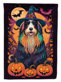 Bearded Collie Witchy Halloween Garden Flag Mailbox Flag Decorative Yard Flag Banner Outside Patio Artwork Yard Flower Beds, Garden Size, Multicolor