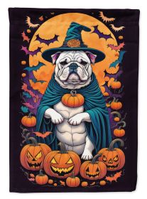 White English Bulldog Witchy Halloween Garden Flag Mailbox Flag Decorative Yard Flag Banner Outside Patio Artwork Yard Flower Beds, Garden Size