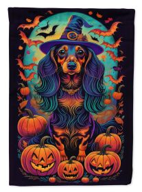 Longhair Black and Tan Dachshund Witchy Halloween Garden Flag Mailbox Flag Decorative Yard Flag Banner Outside Patio Artwork Yard Flower Beds