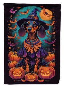 Black and Tan Dachshund Witchy Halloween Garden Flag Mailbox Flag Decorative Yard Flag Banner Outside Patio Artwork Yard Flower Beds, Garden Size