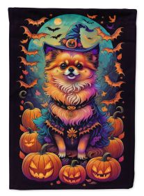 Pomeranian Witchy Halloween Garden Flag Mailbox Flag Decorative Yard Flag Banner Outside Patio Artwork Yard Flower Beds, Garden Size, Multicolor