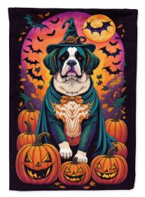 Saint Bernard Witchy Halloween Garden Flag Mailbox Flag Decorative Yard Flag Banner Outside Patio Artwork Yard Flower Beds, Garden Size, Multicolor