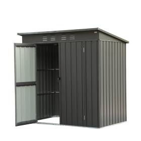 Backyard Storage Shed with Sloping Roof Galvanized Steel Frame Outdoor Garden Shed Metal Utility Tool Storage Room with Latches and Lockable Door (6x4