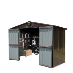 Outdoor Storage Shed 10'x8', Metal Tool Sheds Storage House with Lockable Double Door,Large Bike Shed Waterproof for Garden,Backyard,Lawn(Brown) - as