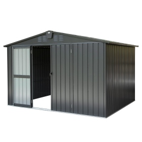 Outdoor Storage Shed 10'x 8', Metal Garden Shed for Bike, Trash Can, Tools, Galvanized Steel Outdoor Storage Cabinet with Lockable Door for Backyard,