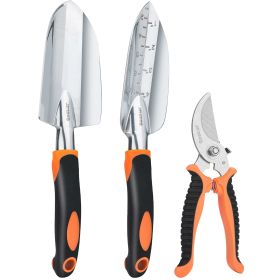 Garden Tool Set, 3PCS Sturdy Gardening Hand Tools Kit - Trowel/Shovel, Transplanter, Sharp Bypass Pruning Shears/Scissors/Clippers - as Pic