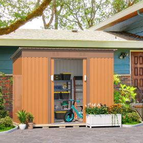 4.2 x 9.1 Ft Outdoor Storage Shed, Metal Tool Shed with Lockable Doors Vents, Utility Garden Shed for Patio Lawn Backyard,Brown - as Pic