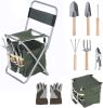 9 PCS Garden Tools Set Ergonomic Wooden Handle Sturdy Stool with Detachable Tool Kit Perfect for Different Kinds of Gardening - as Pic