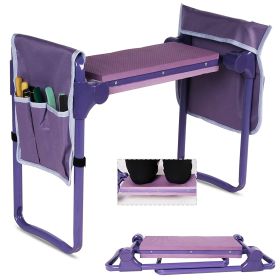 Garden Kneeler and Seat Stool Garden Folding Bench with 2 Tool Pouches & EVA Foam Kneeling Pad,  Brown/Purple/Green - KM4002-DB