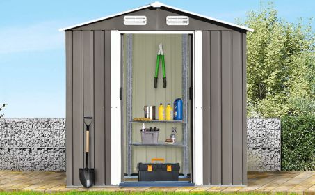 TOPMAX Patio 6ft x4ft Bike Shed Garden Shed, Metal Storage Shed with Adjustable Shelf and Lockable Door, Tool Cabinet with Vents and Foundation for Ba